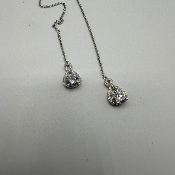 Y Shape Lariat Double Layered Adjustable CZ Necklace - Picture 5 of 9